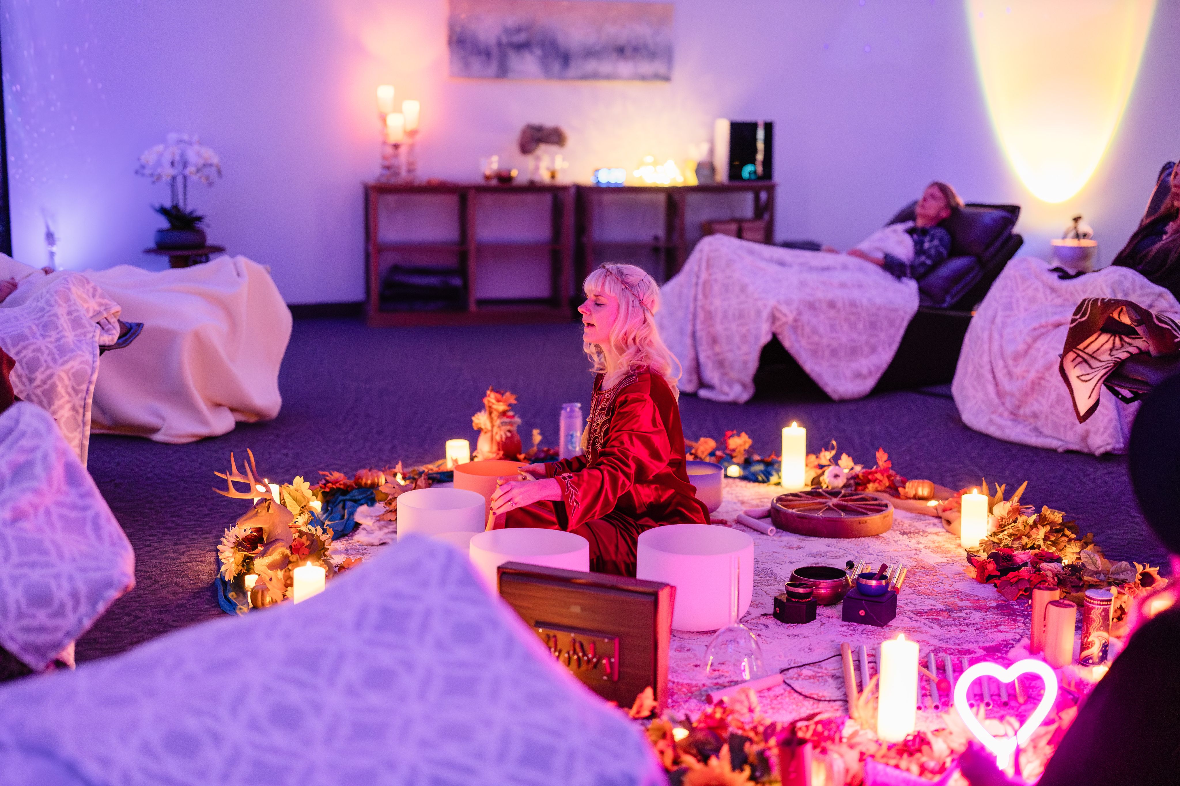 Participants gathered in a sound healing setting