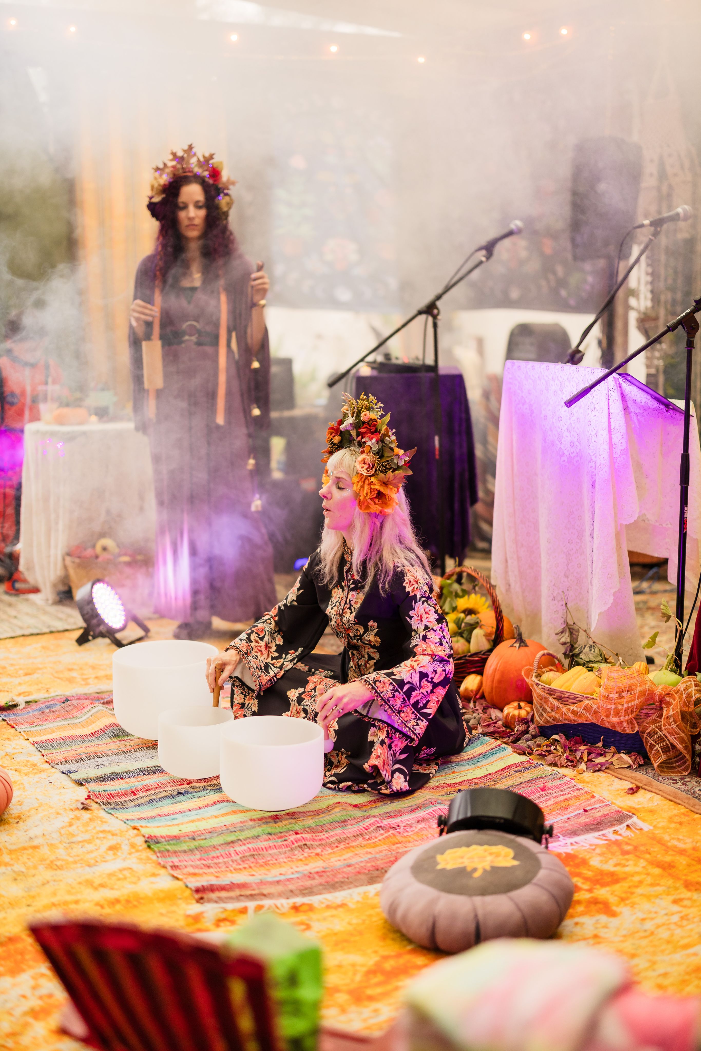 Chris singing during a live sound healing performance