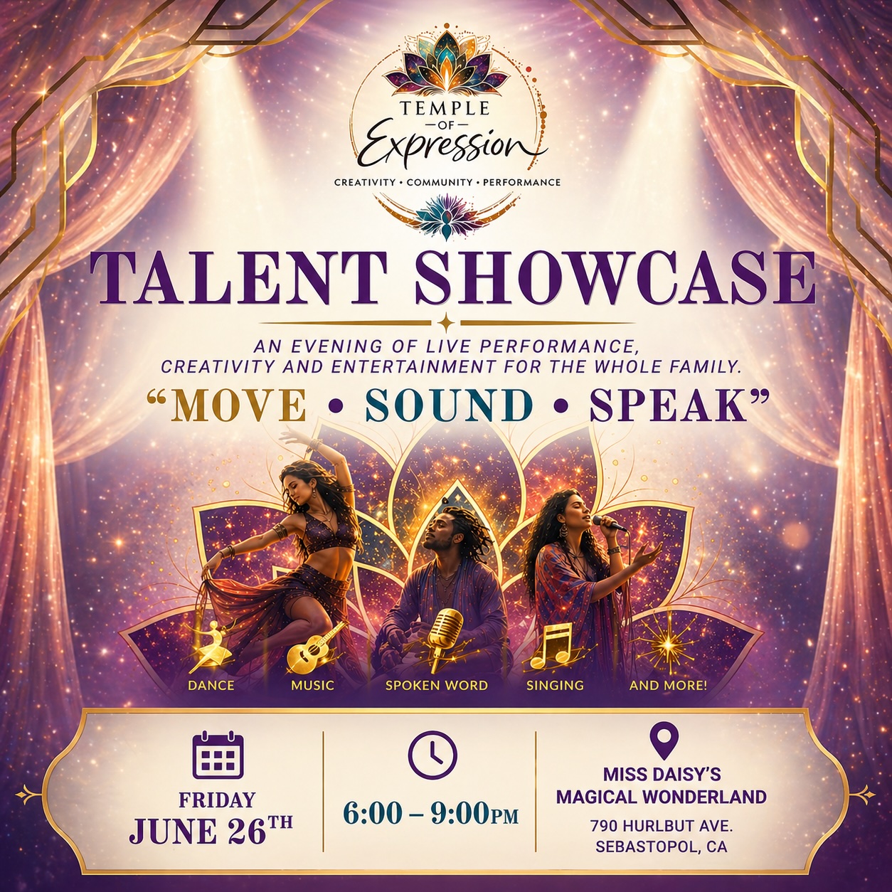 Temple of Expression Talent Showcase event flyer